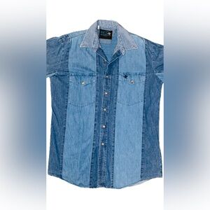 Vintage Men’s Lone Roo Western Blue Denim Button-Up Shirt By Roper Size Large
